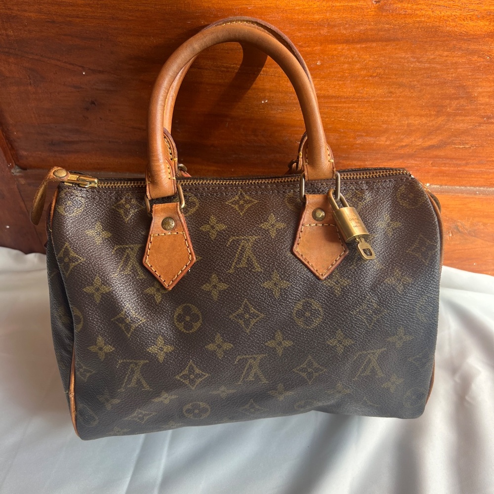 Louis Vuitton Brown Monogram Canvas Satchel with Tan Leather Handles